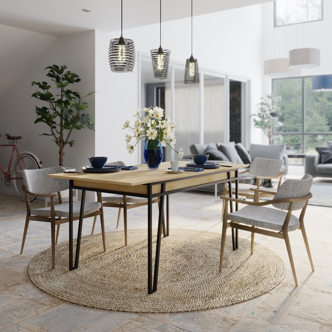 Masa extensibila Pal, Decortie, 132/170x80x76 cm, PAL melaminat, oak - imagine 6